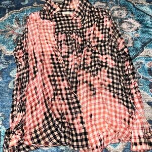 Mystree Checkered Button Down Shirt - Pink and Black